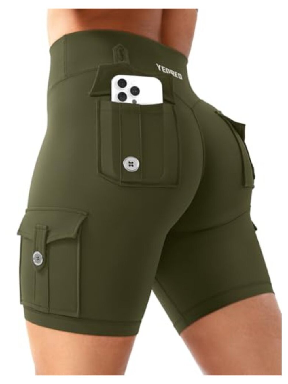 YEOREO CoreFlex Women Workout Cargo Shorts 8" Compression High Rise Athletic